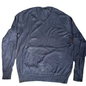 J Crew Mens Navy Blue Cotton Cashmere V-Neck Sweater Size Medium Pullover